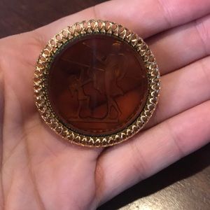 Avon Vintage Goldtone Acrylic Angel Statue Pin